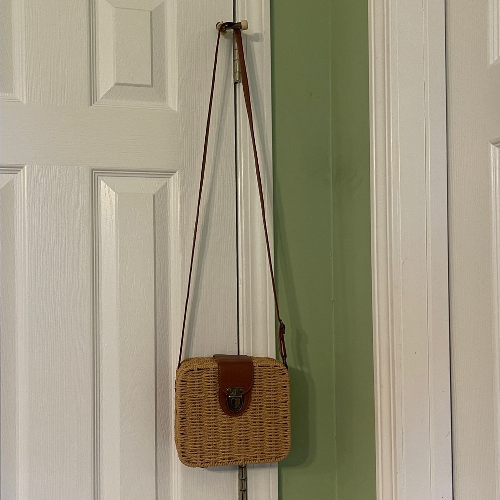 Handwoven Rattan Crossbody Box Purse